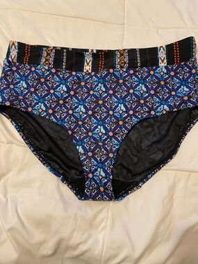 Cacique High-Waist Geometric Blue & Black Patterned swimsuit bottoms